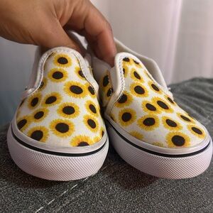 Vans White and Yellow Slip-On Shoes
